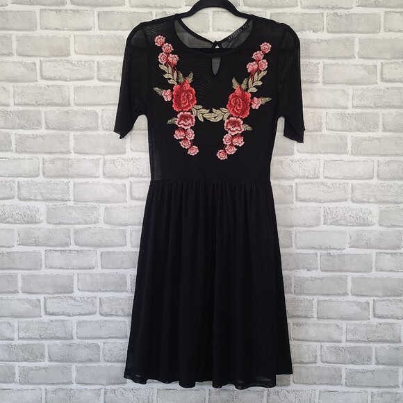 Potters Pot Embroidered Roses Dress Sheer Top Whimsigoth Coquette Large - Picture 1 of 9